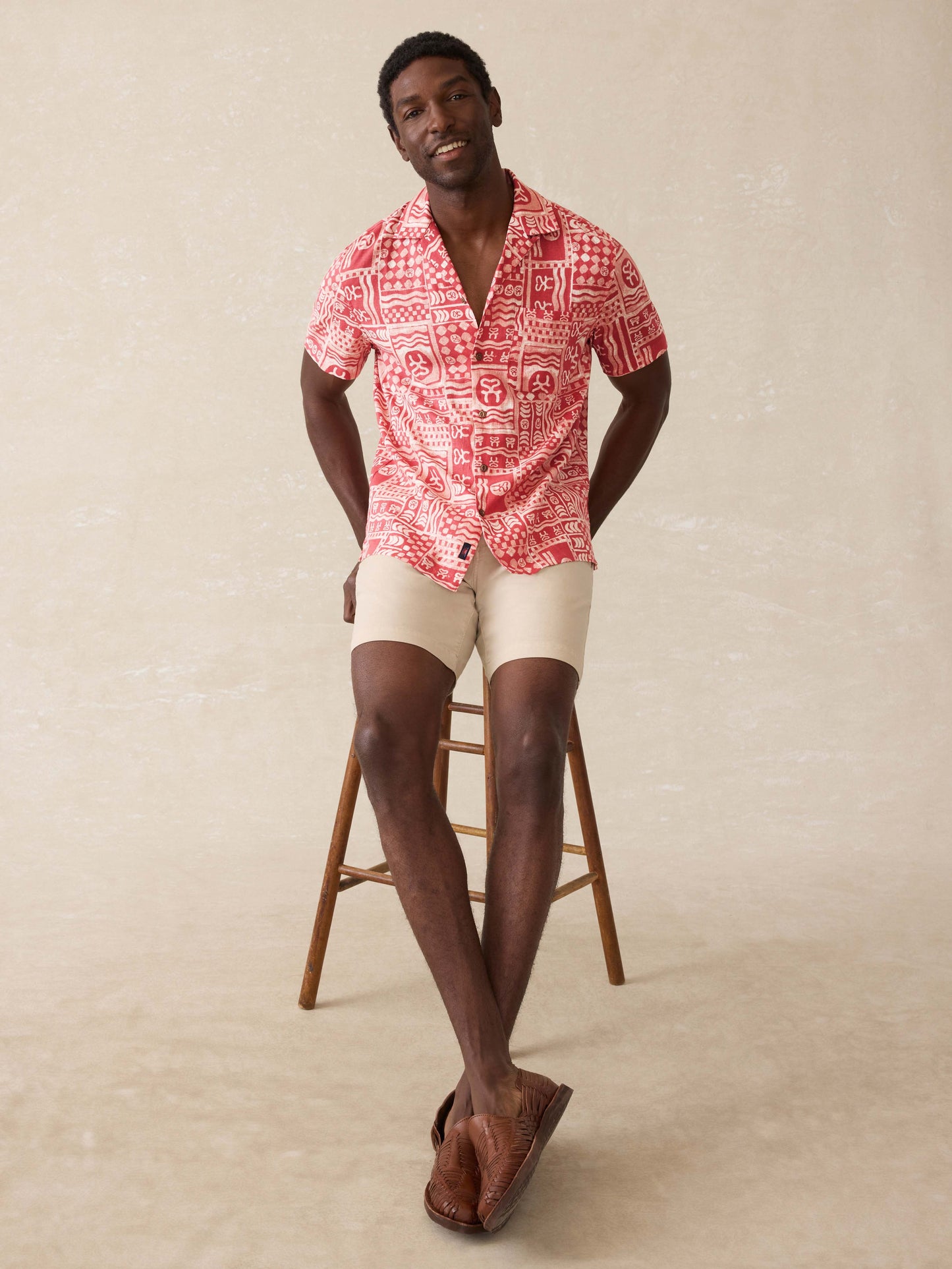 Surf Ghana Short-Sleeve Breeze Camp Shirt - Sankofa Tile Clay
