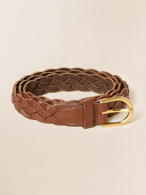 Downtown Braided Leather Belt - Saddle Brown