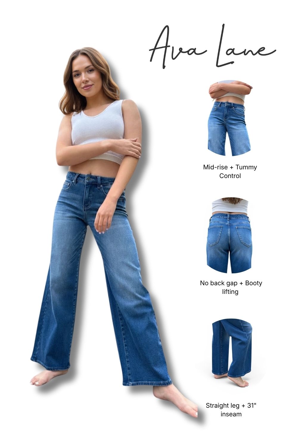 The Isabella Mid-Rise Tummy Control Vintage Wash Straight Leg Jeans