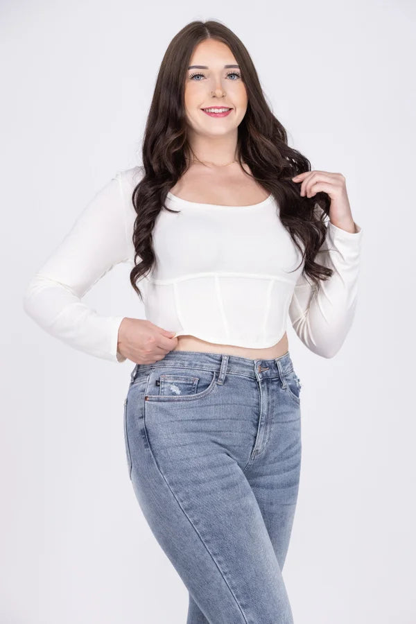 Tighten Up Women's Corset-Like Long Sleeve Crop Top