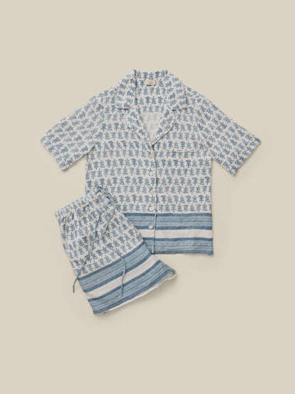 Pajama Short Set - Indigo Ikat