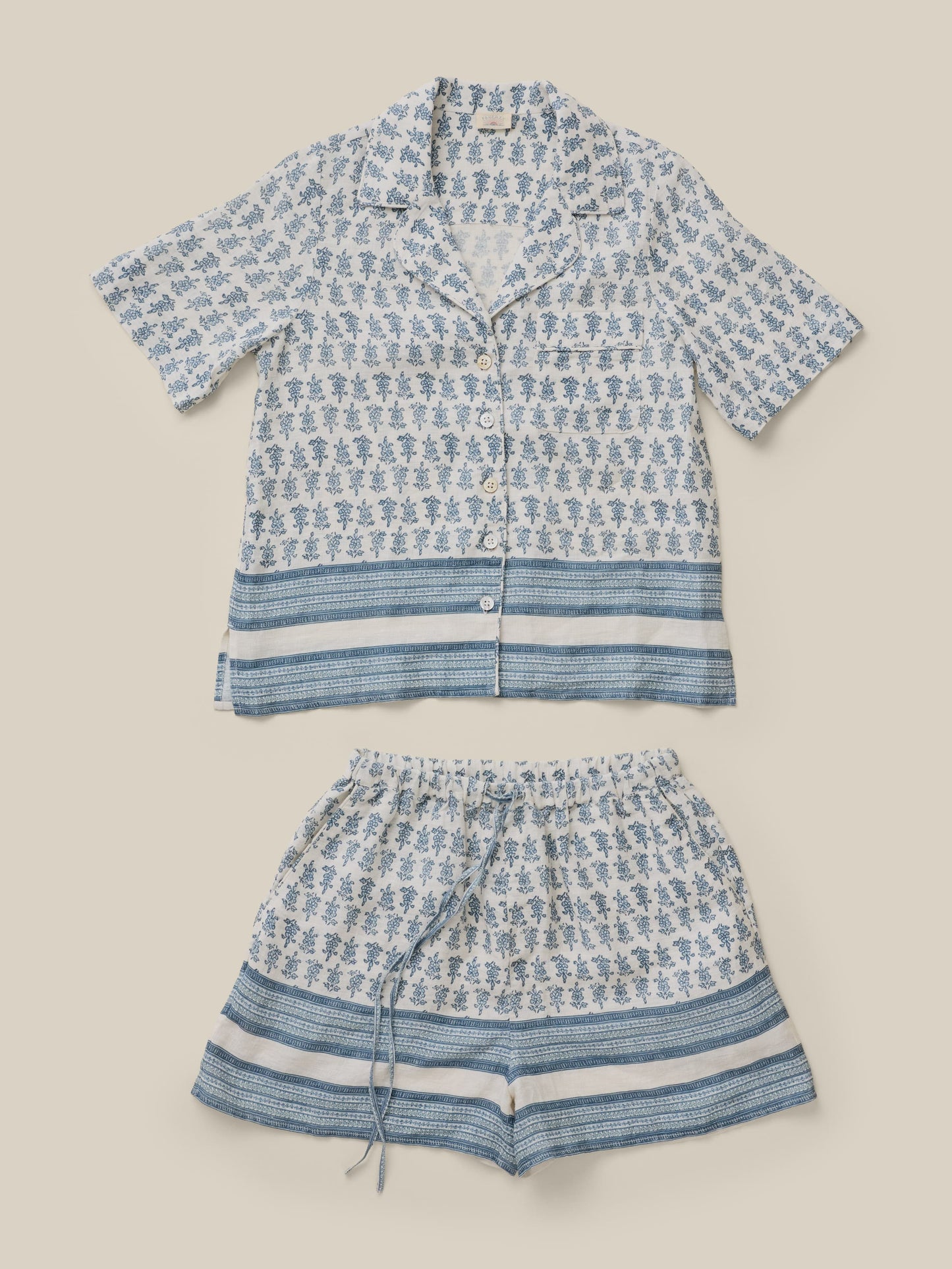 Pajama Short Set - Indigo Ikat