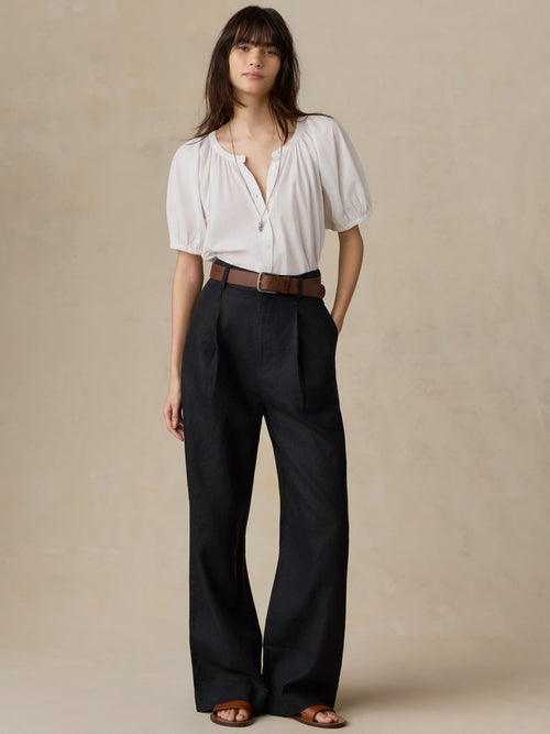 Sun Strider Linen Pleated Pant - Black