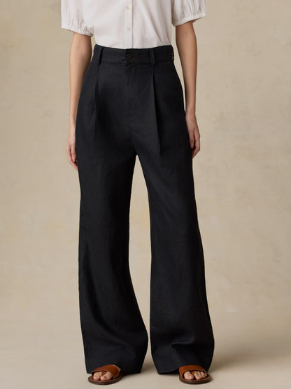 Sun Strider Linen Pleated Pant - Black