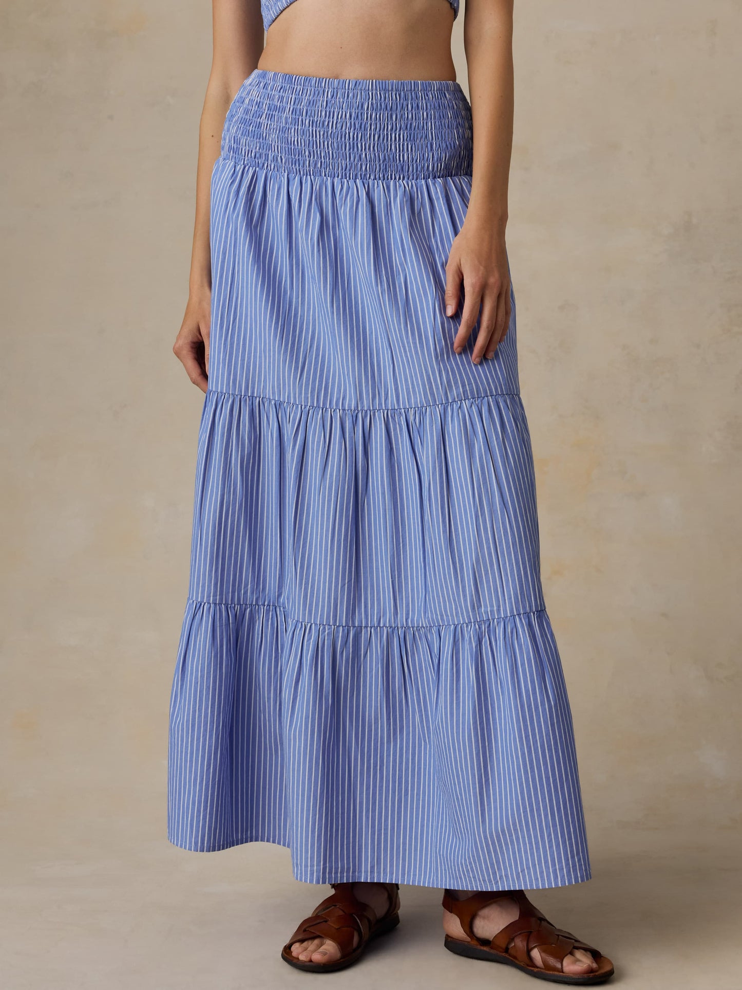 Coastal Poplin Maxi Skirt - Deepwater Stripe