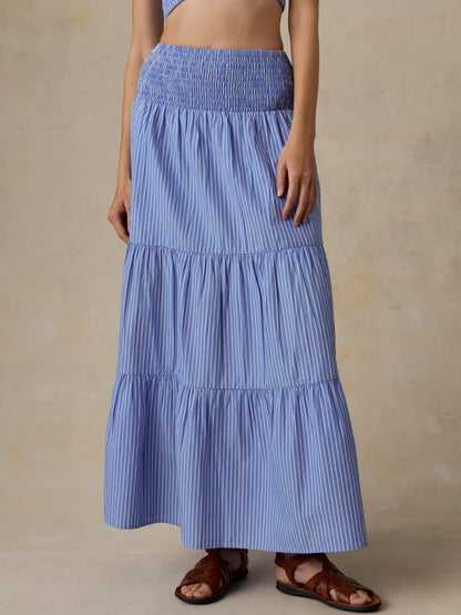 Coastal Poplin Maxi Skirt - Deepwater Stripe