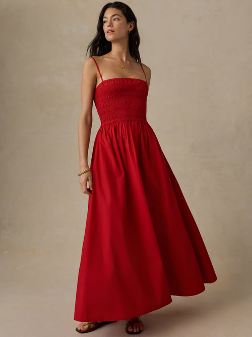 Coastal Poplin Lucia Dress - Tango Red
