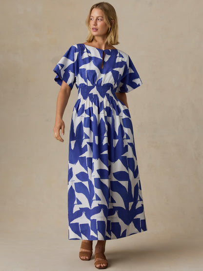 Coastal Poplin Elia Smocked Dress - Summer Leaf