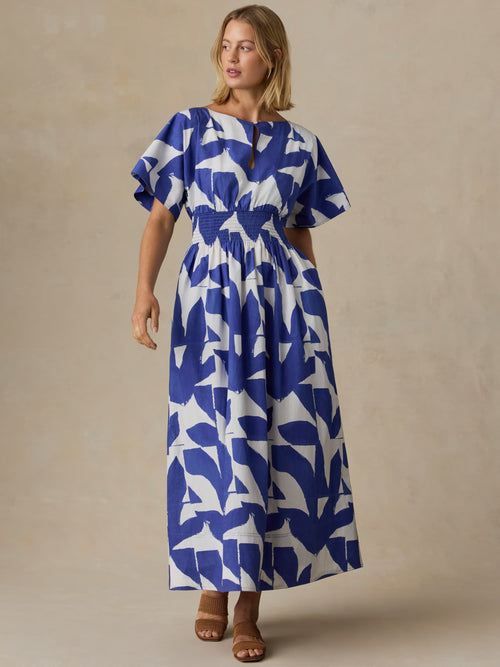 Coastal Poplin Elia Smocked Dress - Summer Leaf