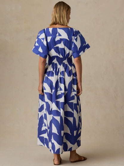 Coastal Poplin Elia Smocked Dress - Summer Leaf