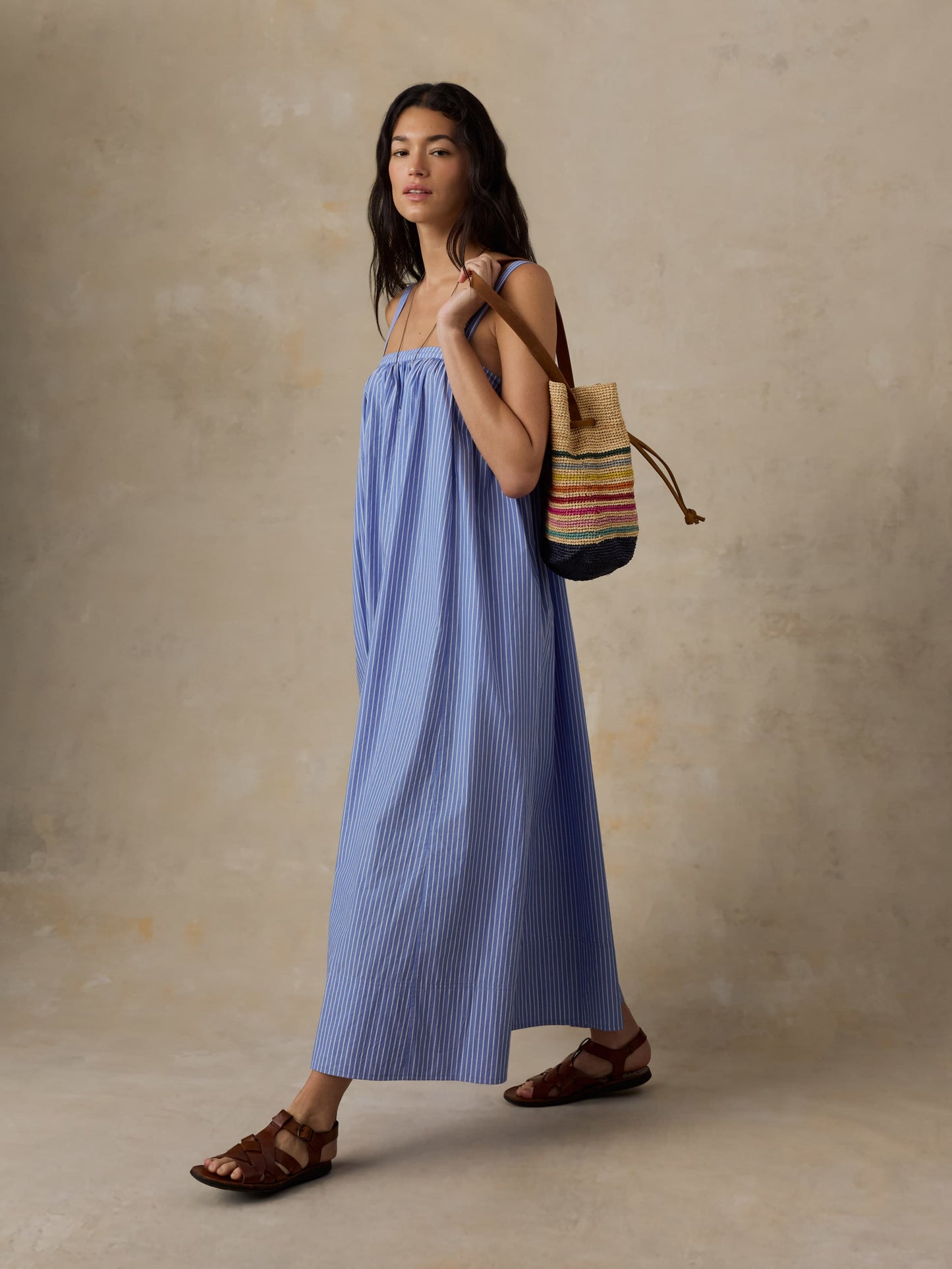 Coastal Poplin Emmy Dress - Deepwater Stripe