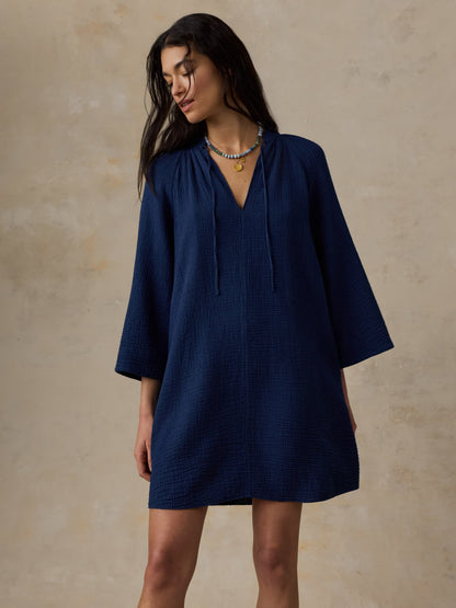 Dune Cotton Gauze Mina Dress - Dark Indigo Wash