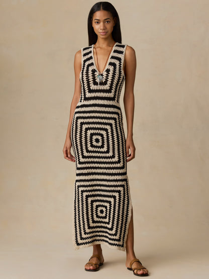 Seacoast Crochet Column Dress - Midnight Labyrinth