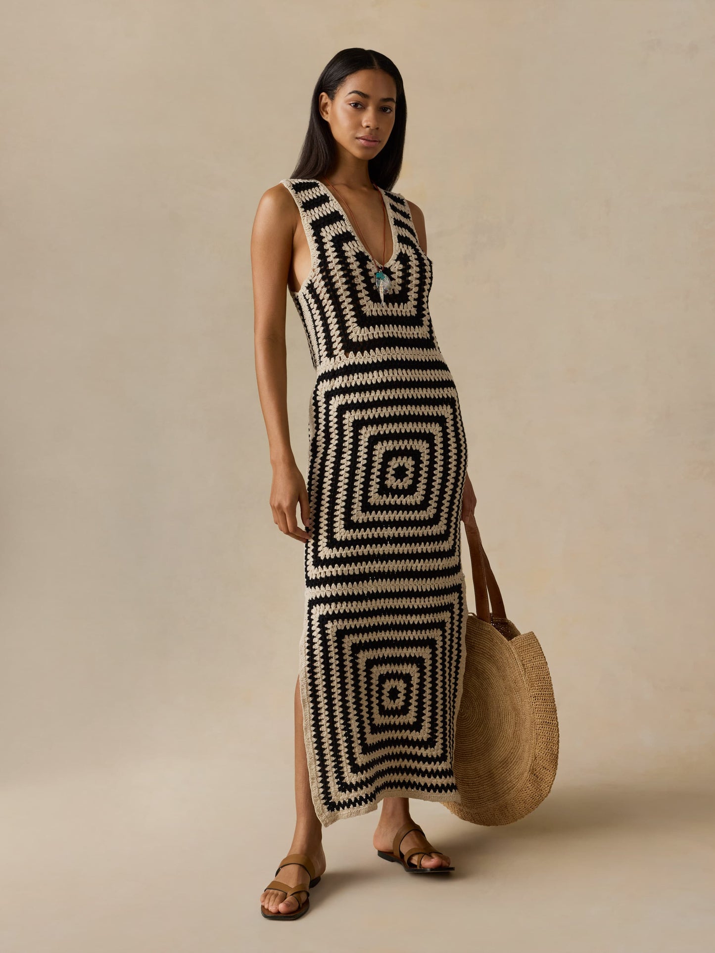 Seacoast Crochet Column Dress - Midnight Labyrinth
