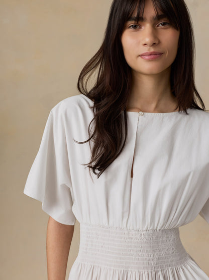 Coastal Poplin Elia Mini Smocked Dress - White