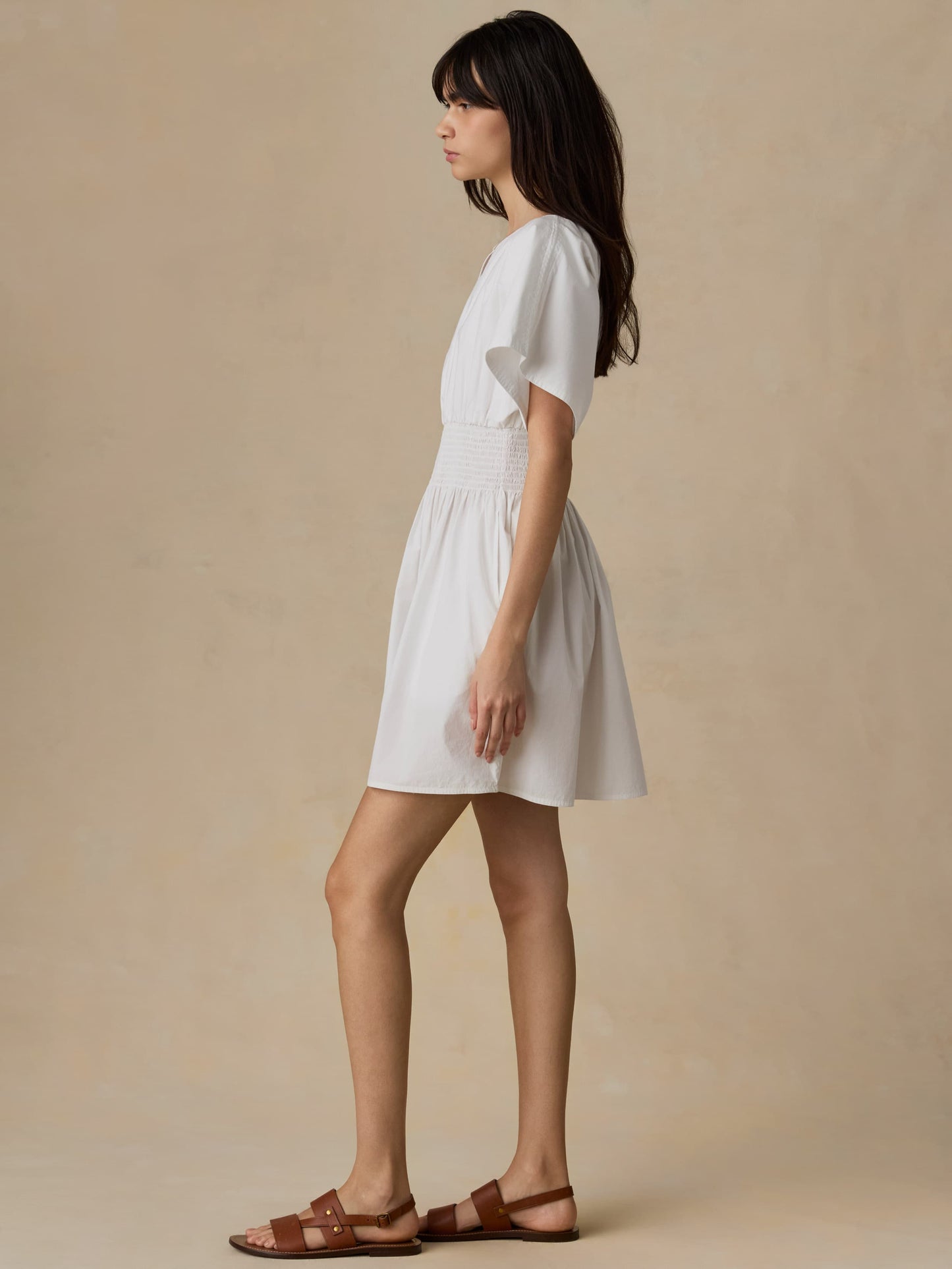 Coastal Poplin Elia Mini Smocked Dress - White