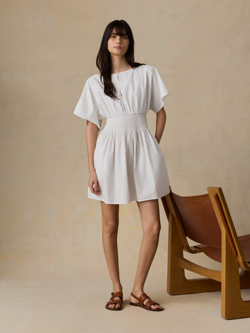 Coastal Poplin Elia Mini Smocked Dress - White