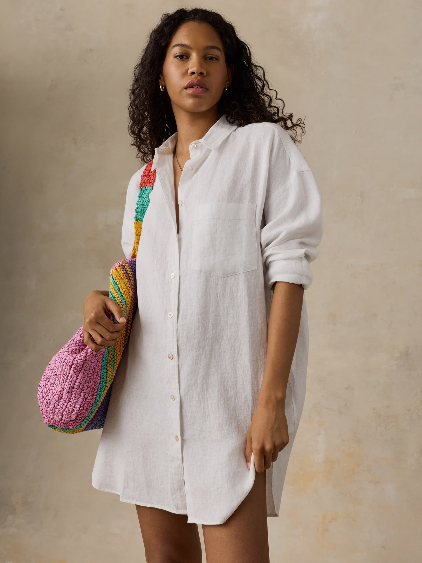 Straw Striped Beach Tote - Rainbow Stripe