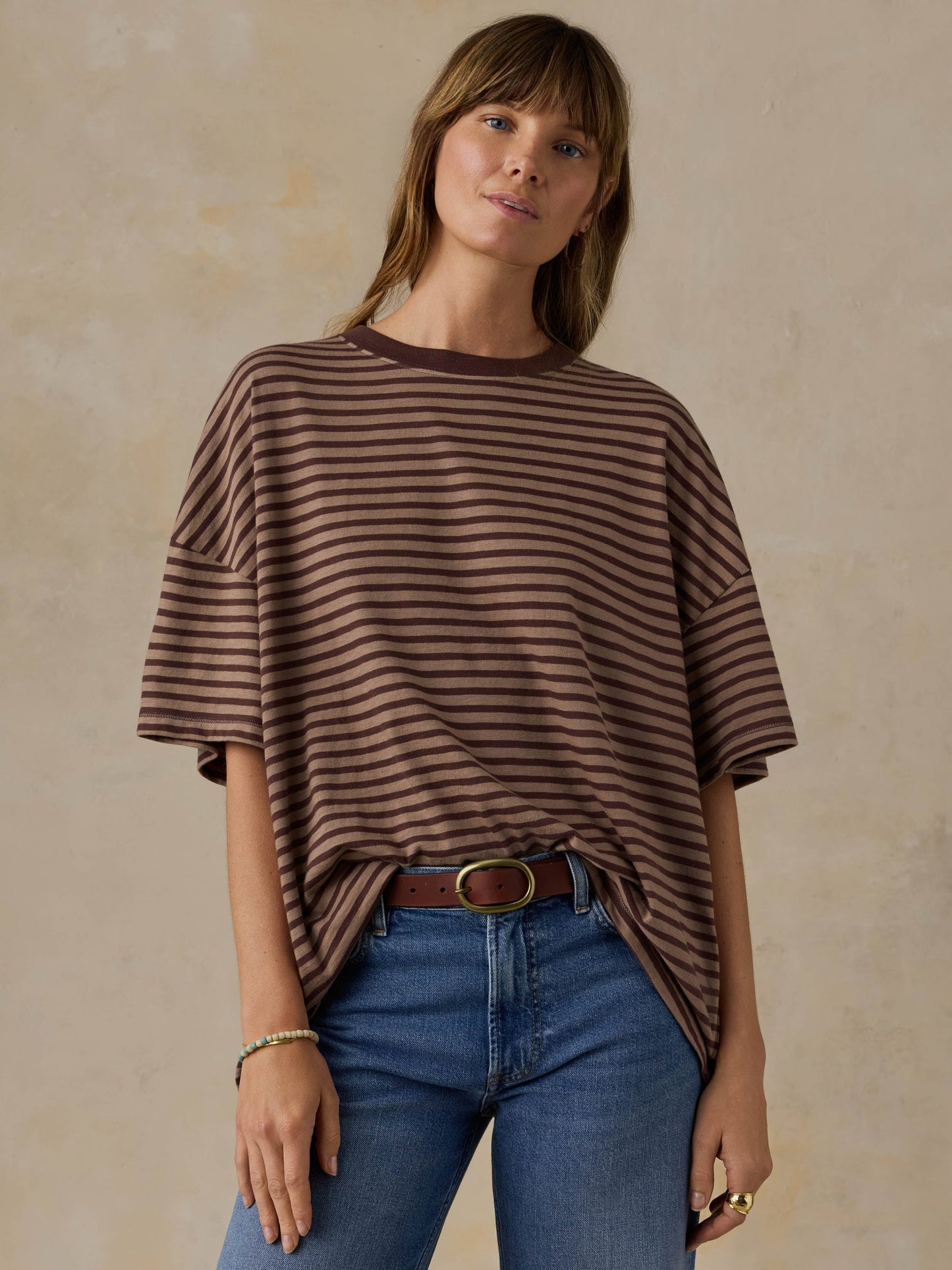 Sunwashed Boyfriend Tee - Coffee Sand Stripe