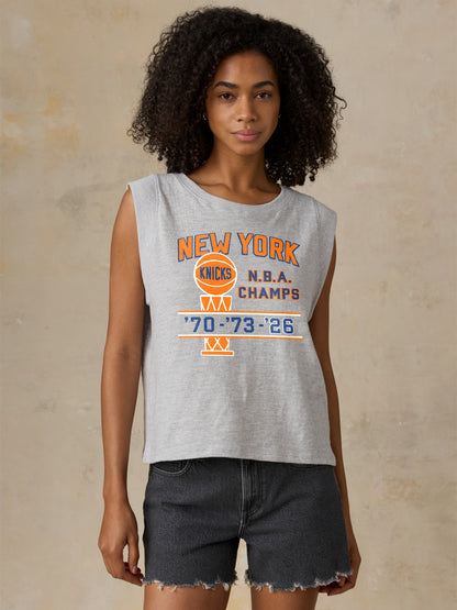 NY Knicks Sunwashed Organic Muscle Tank - Light Grey Heather