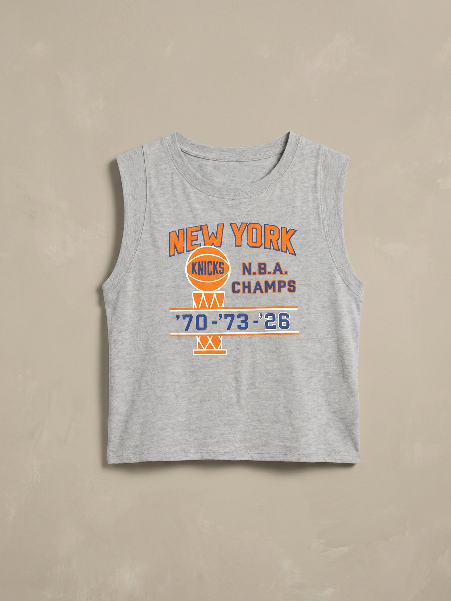 NY Knicks Sunwashed Organic Muscle Tank - Light Grey Heather