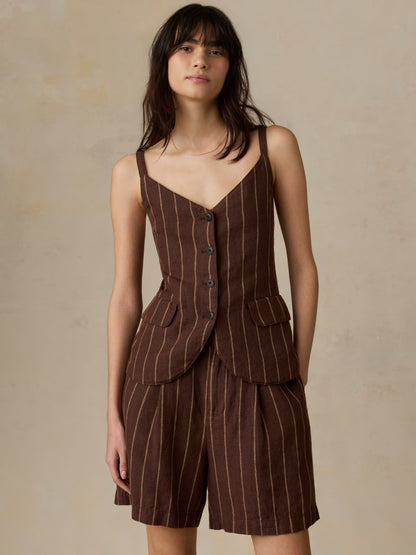 Sun Strider Linen Milo Vest - Harbor Line Stripe