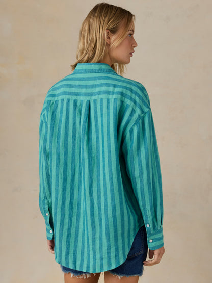 Laguna Linen Relaxed Shirt - Tropic Glow Stripe