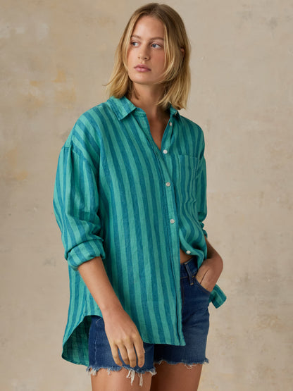 Laguna Linen Relaxed Shirt - Tropic Glow Stripe