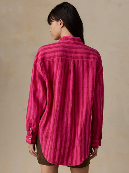 Laguna Linen Relaxed Shirt - Sunset Pop Stripe