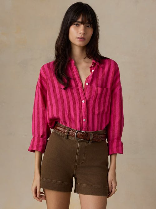 Laguna Linen Relaxed Shirt - Sunset Pop Stripe