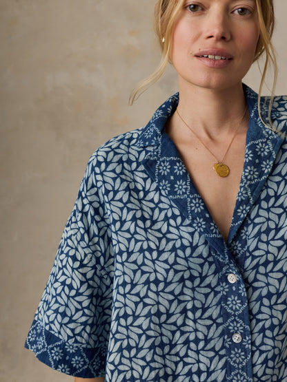 Dune Cotton Gauze Relaxed Camp Shirt - Indigo Blossom