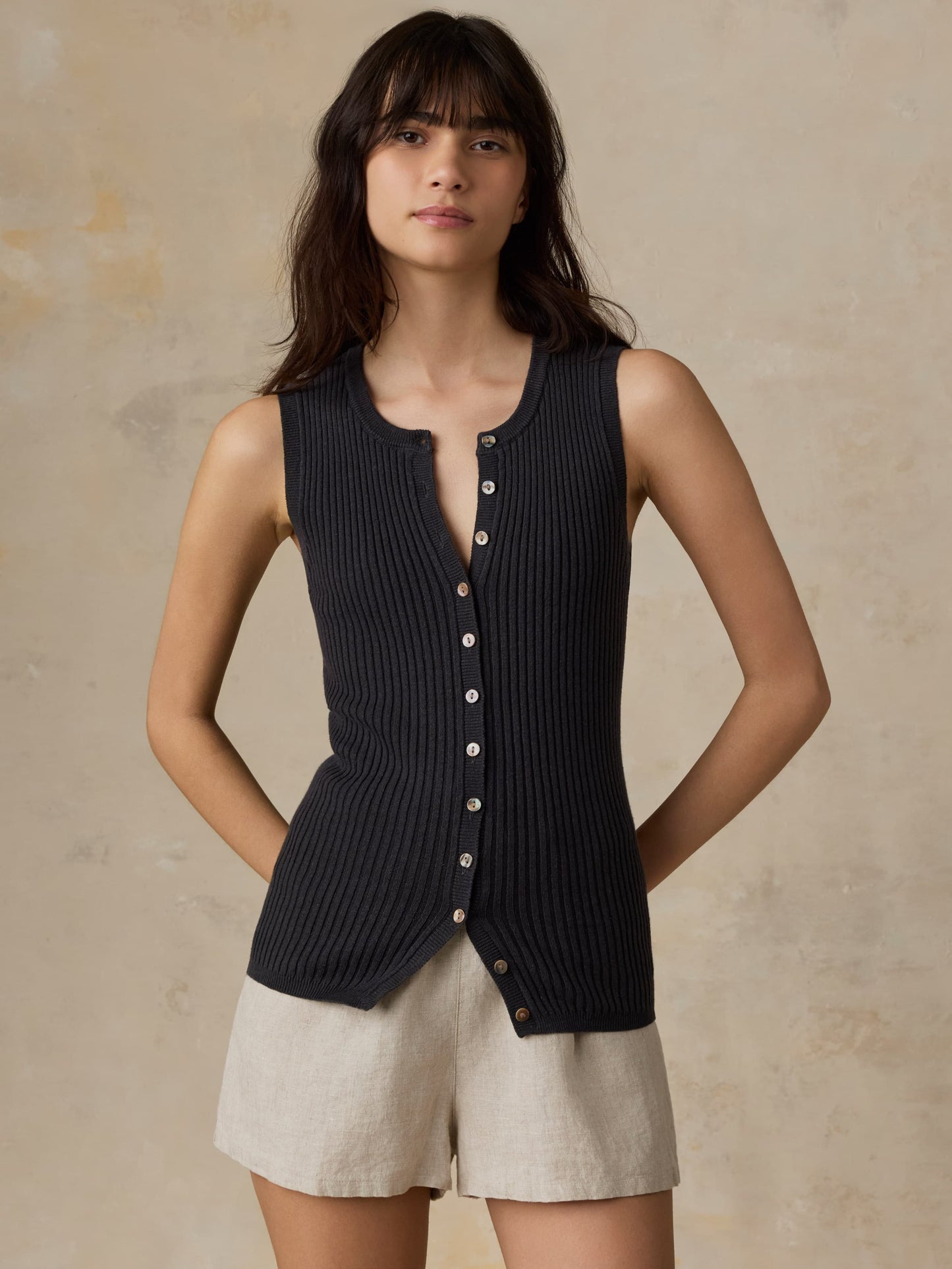 Miramar Linen Cami Cardigan - Washed Black