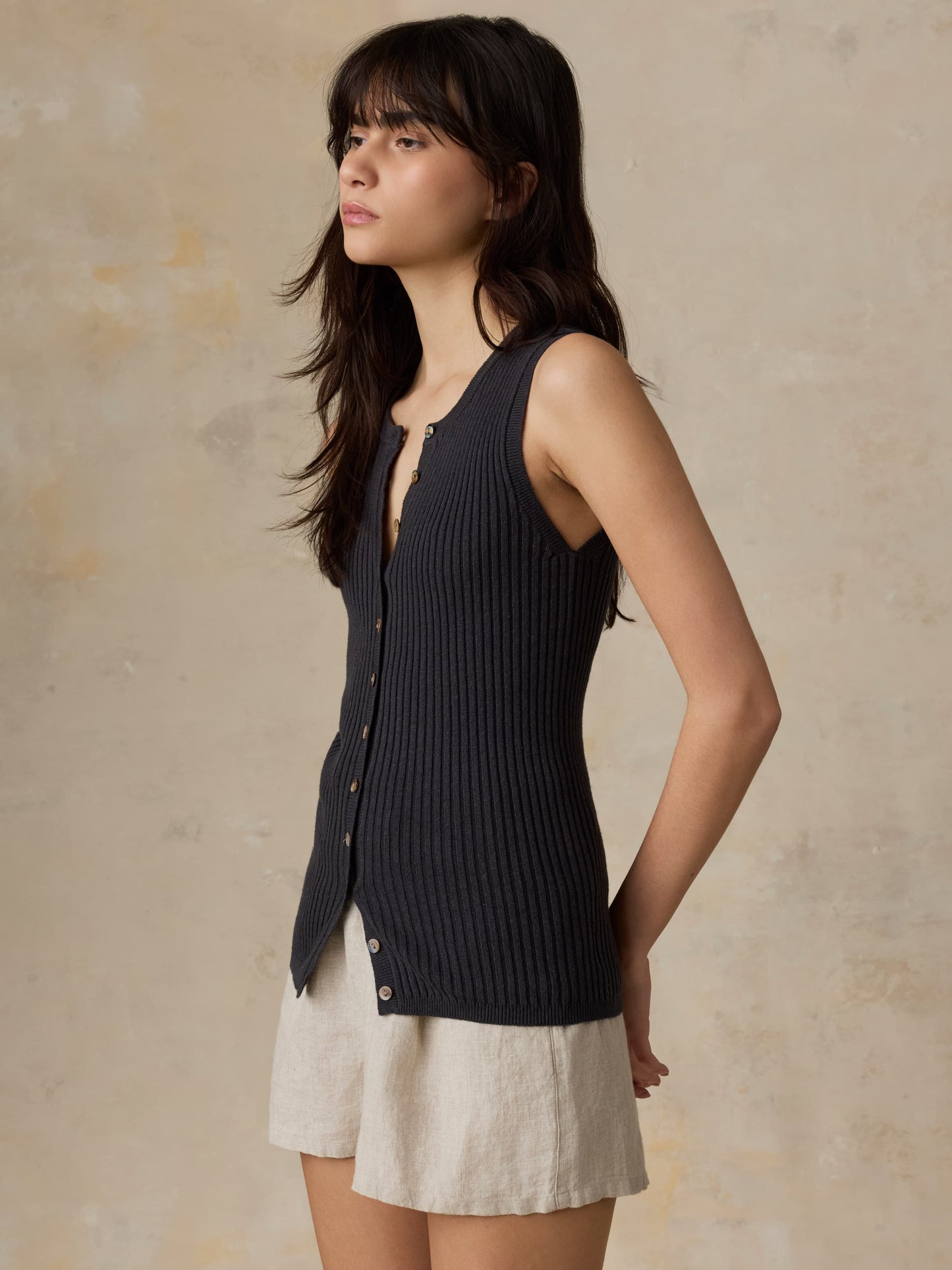 Miramar Linen Cami Cardigan - Washed Black
