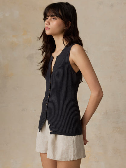 Miramar Linen Cami Cardigan - Washed Black