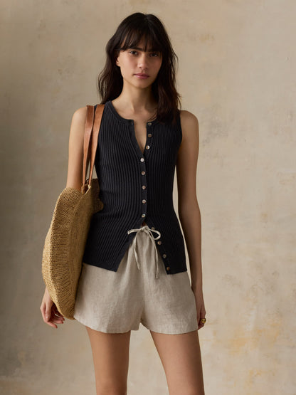 Miramar Linen Cami Cardigan - Washed Black
