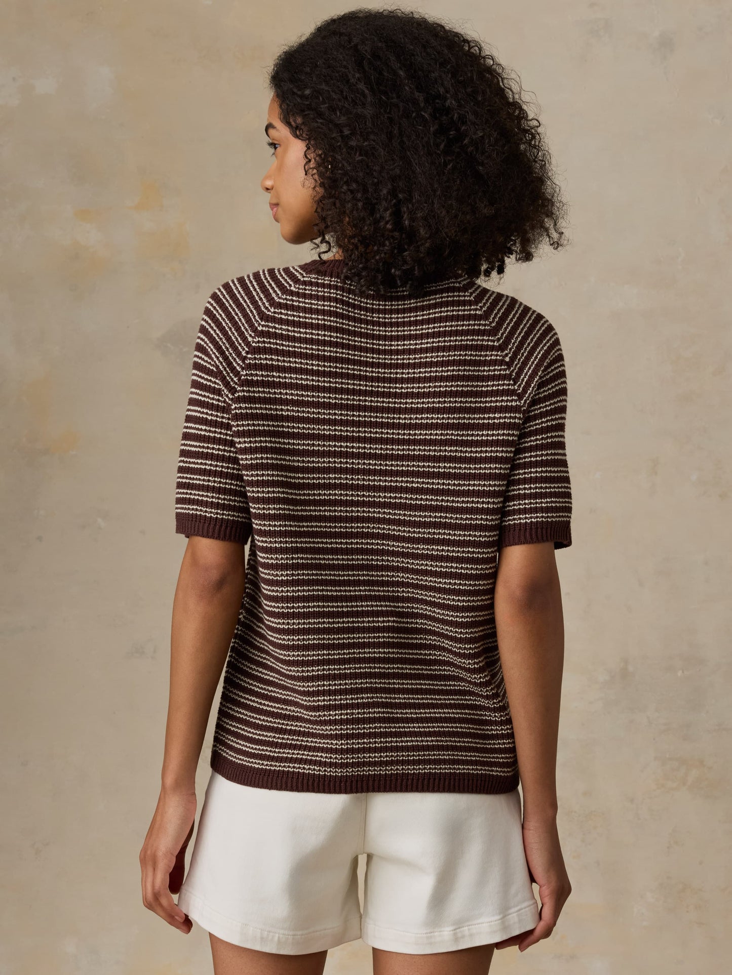 Miramar Linen Tee - Mocha Stripe