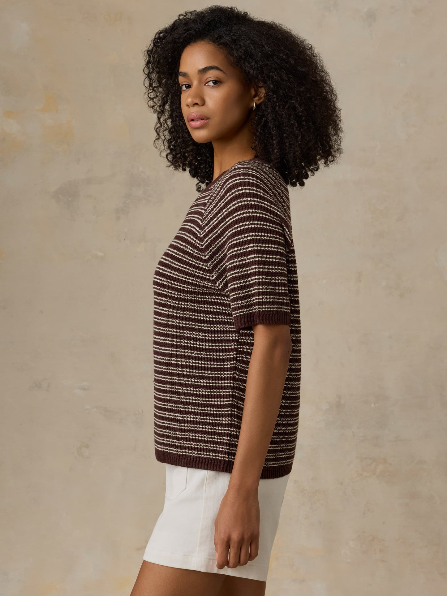 Miramar Linen Tee - Mocha Stripe