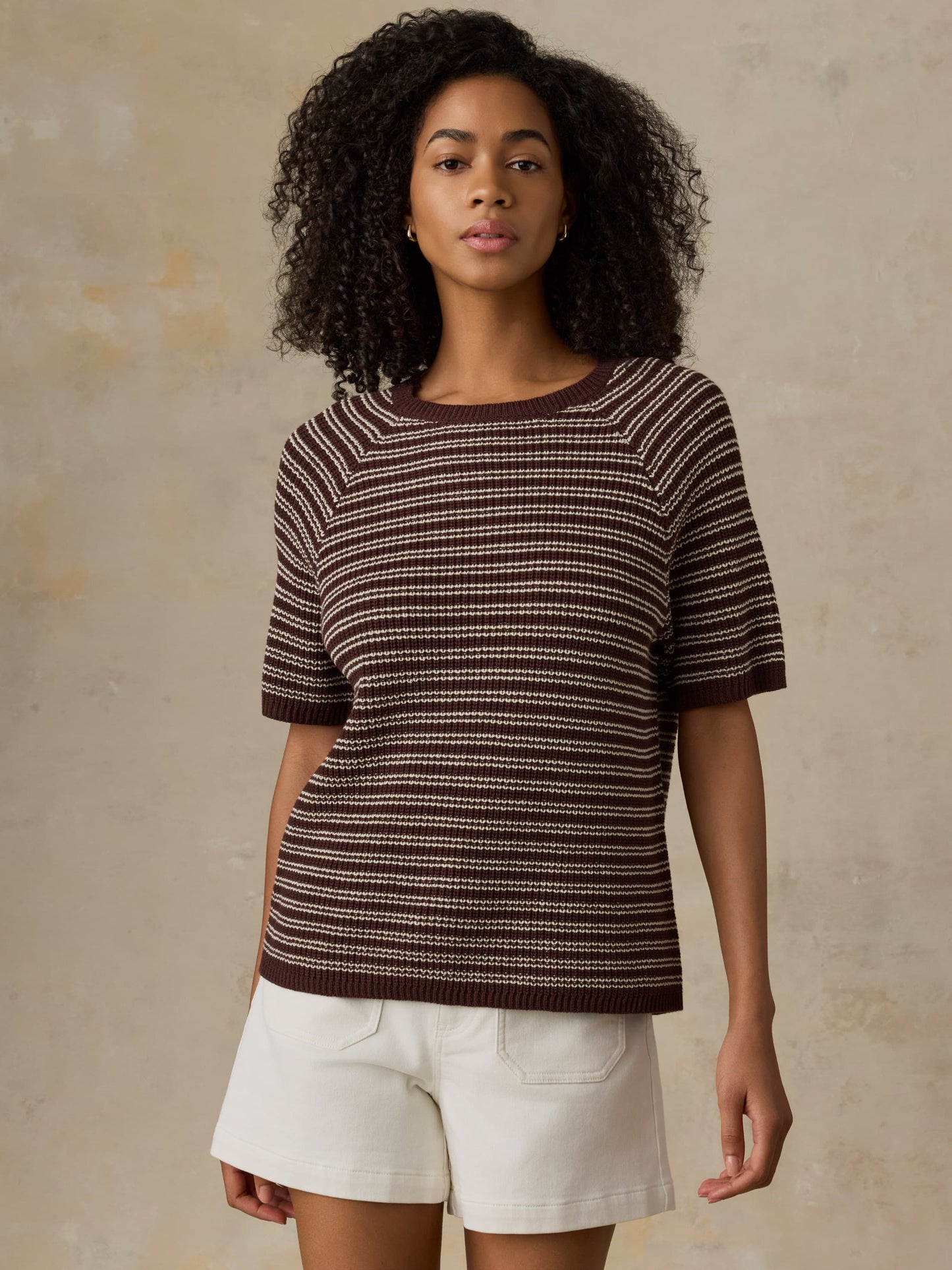 Miramar Linen Tee - Mocha Stripe