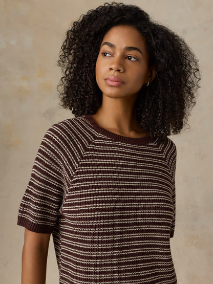 Miramar Linen Tee - Mocha Stripe