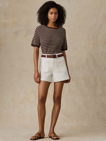 Miramar Linen Tee - Mocha Stripe