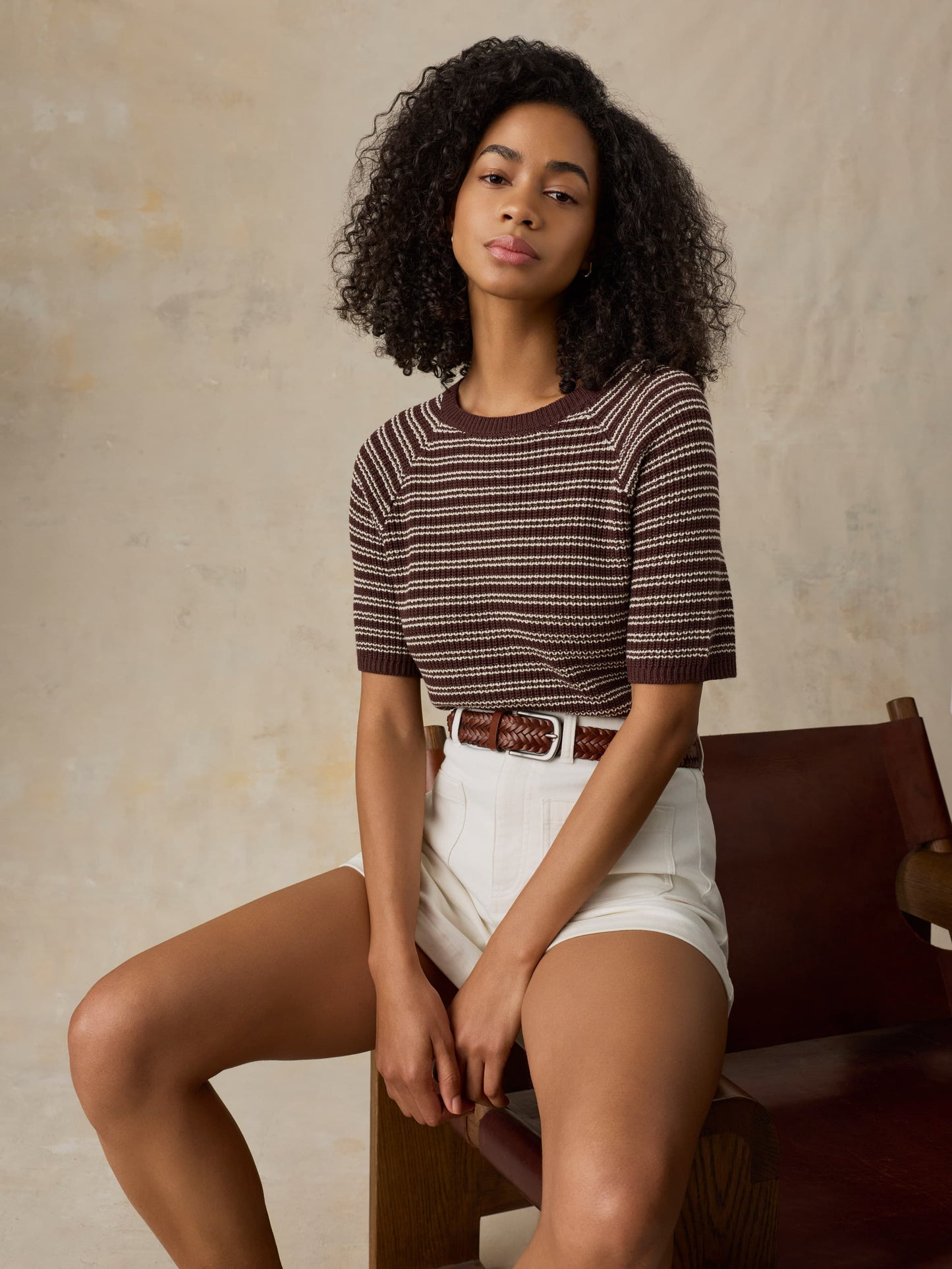 Miramar Linen Tee - Mocha Stripe