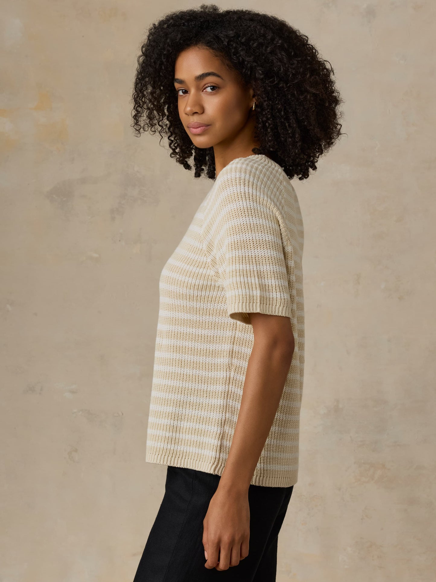 Miramar Linen Tee - Sand Lines