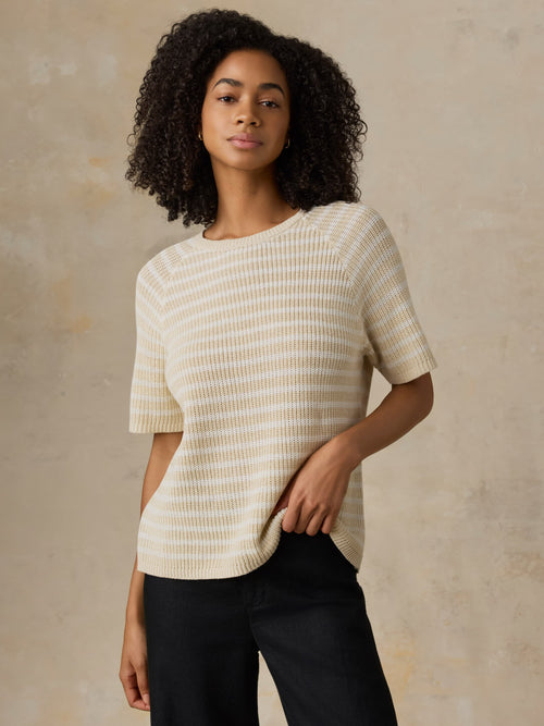 Miramar Linen Tee - Sand Lines