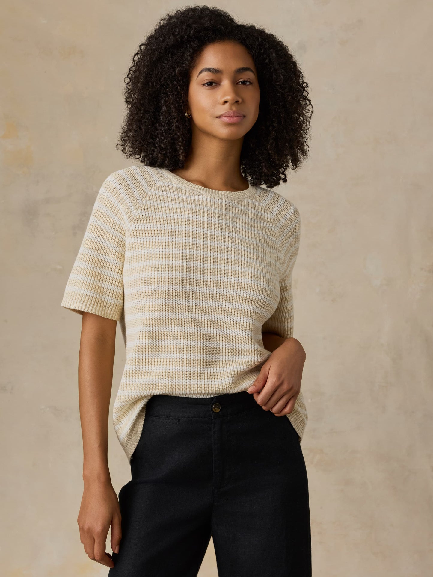 Miramar Linen Tee - Sand Lines