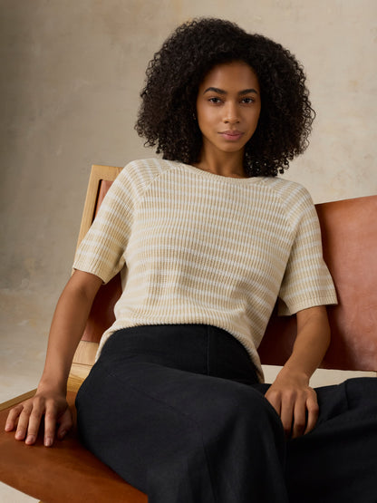 Miramar Linen Tee - Sand Lines