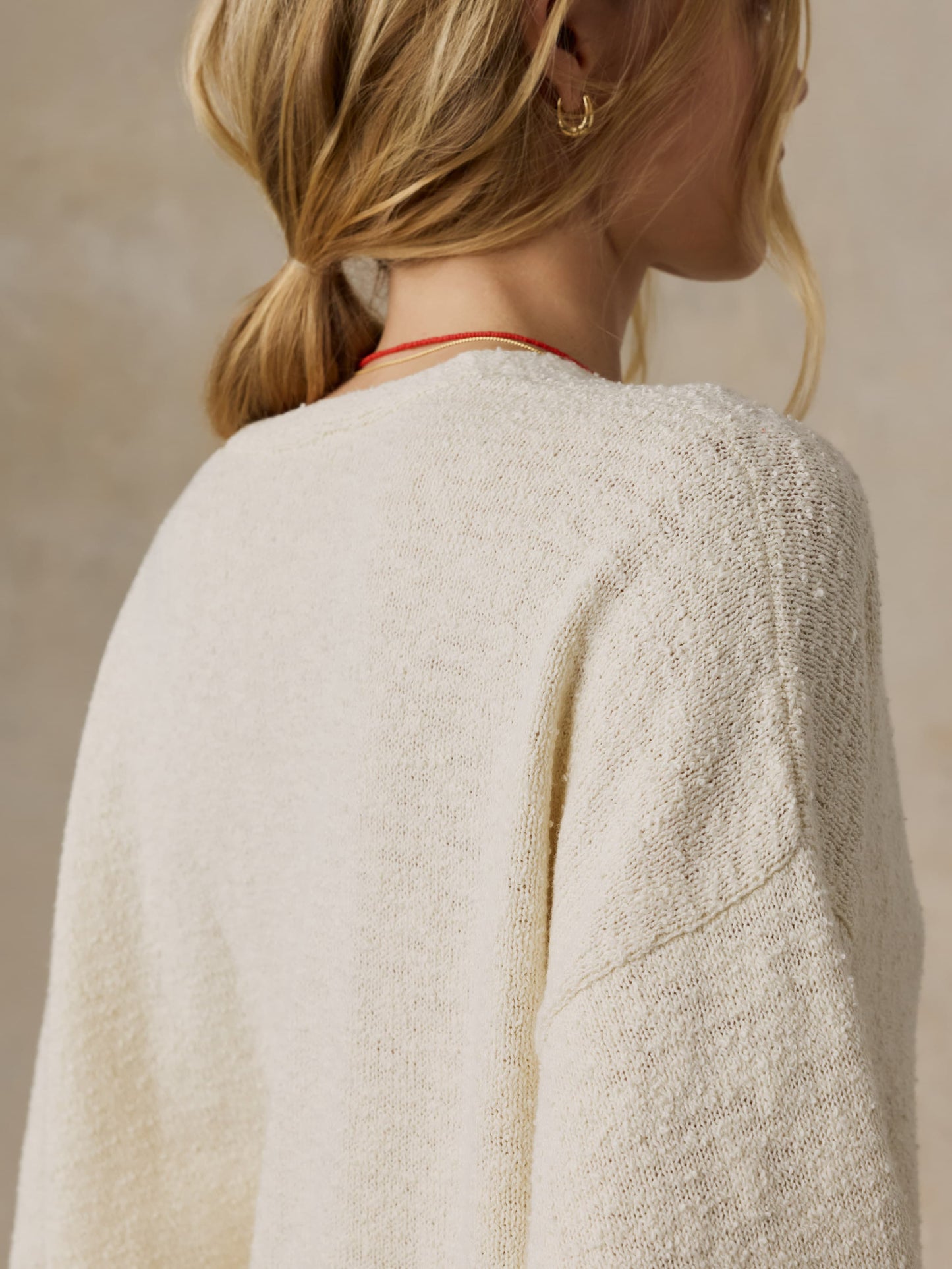 Boucle Deep V-Neck Sweater - Cream
