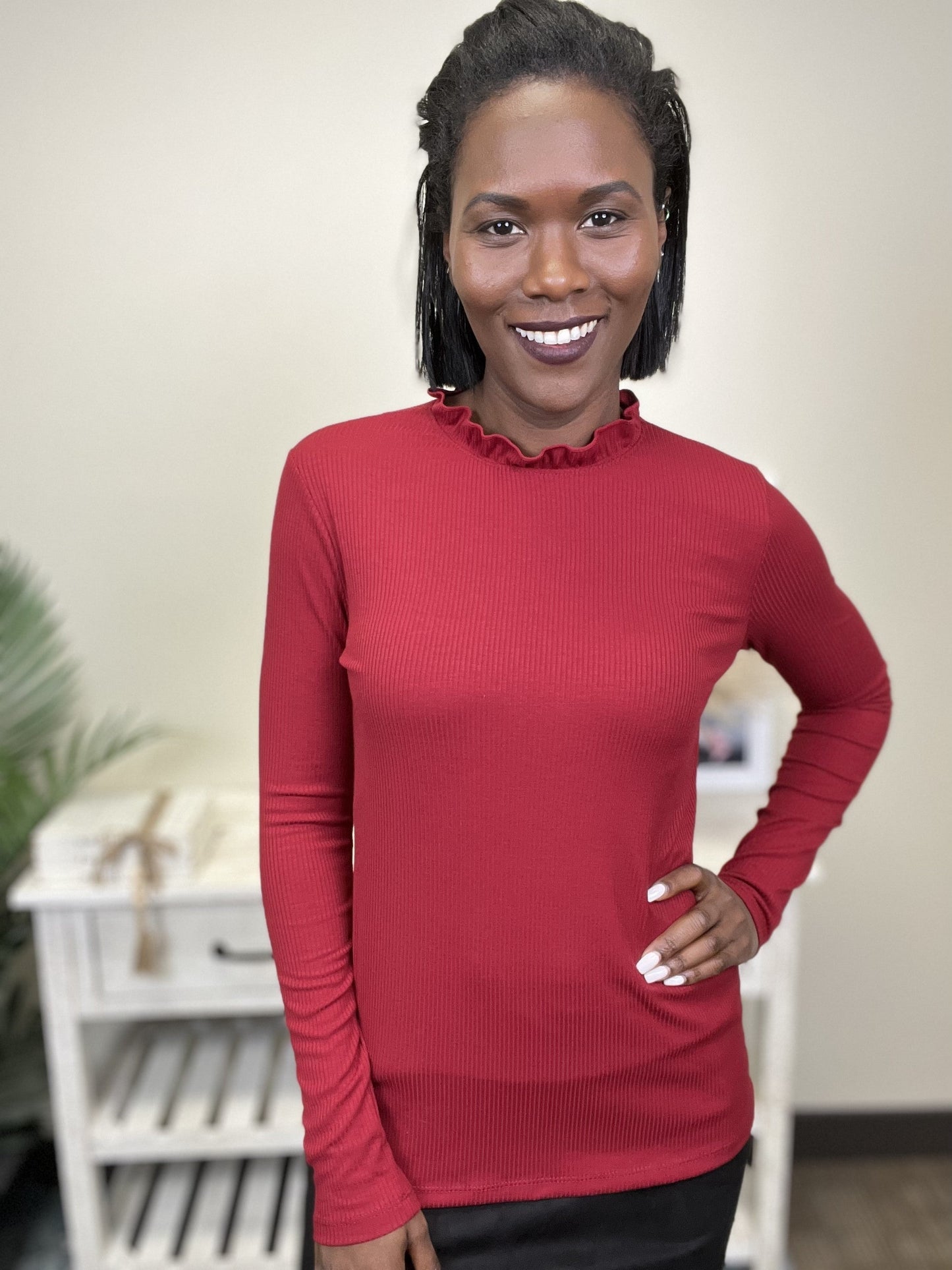 Selling Out Women's Slim-Fit Ribbed Long Sleeve Top