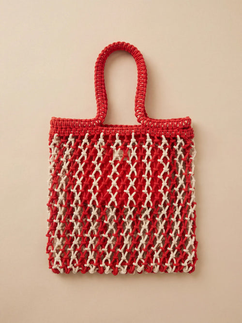 Sunwashed Macrame Tote - Poppy Red