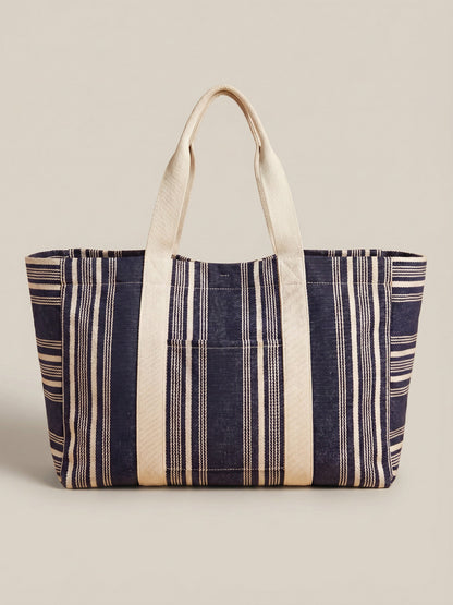 Dune Stripe Beach Tote - Peacoat
