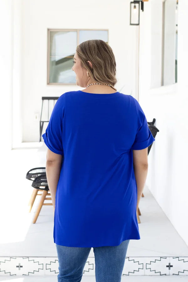 It's All Going On Women's Hi-Lo Rolled Short Sleeve Top